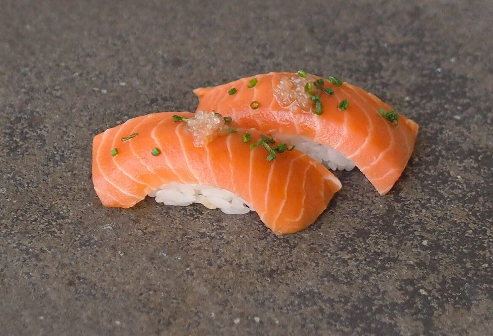 two piece salmon nigiri