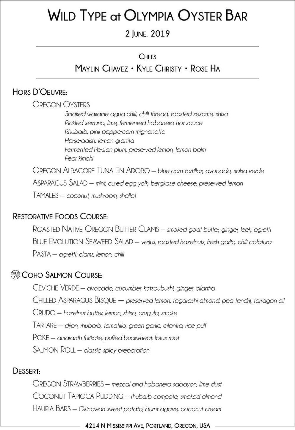 Menu from a dinner event