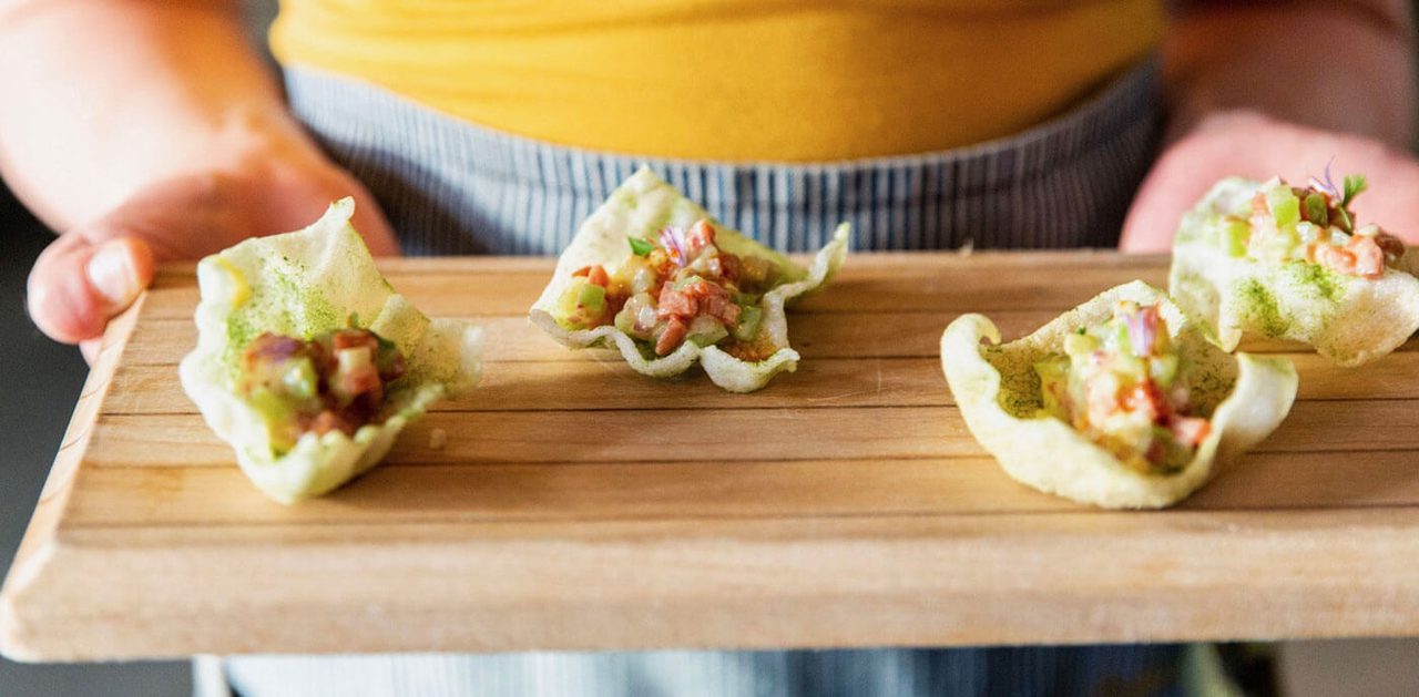Salmon tartare on a puff chip
